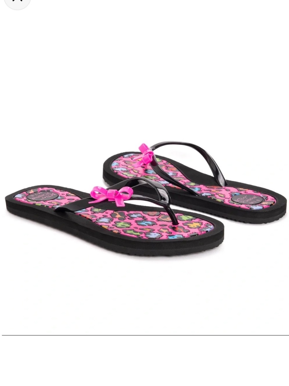 Betsey Johnson Pink Leopard Print Flip Flop Sandals with Bow size 7/8